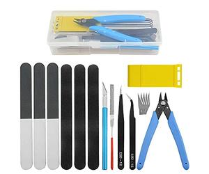 BGTXINGI Ensemble d'outils de base de 17 pièces avec boîte en plastique pour modélisme, loisirs créatifs, kit de bricolage
