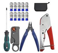 BGTXINGI Lot de 14 outils de compression pour câble coaxial RG59 RG6 - Pince à dénuder et pince à sertir pour câble coaxial - Avec 10 connecteurs de compression