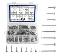 BGTXINGI Lot de 150 vis auto-perceuses à tête cylindrique en acier inoxydable M3,5 M4,2 M4,8 M5,5 M6,3 - Pour tôle, bois et vis à métaux - Avec étui pratique