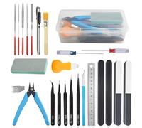 BGTXINGI Lot de 28 outils de modélisation de base pour outils de modélisme Gundam avec boîte en plastique - Pour assemblage, réparation et fixation