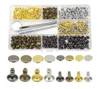 BGTXINGI Lot de 480 (240 ensemble) 8 valeurs M6 M8 en cuir double capuchon cuivre rivets à bouton-pression assortiment de rivets en métal avec 3 outils de fixation pour vêtements