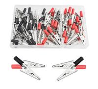 BGTXINGI Lot de 50 pinces crocodiles en métal 2 types de pinces crocodiles électriques avec poignée en plastique noir et rouge pour travaux de test électriques en laboratoire