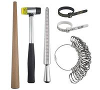 BGTXINGI Lot de 6 outils de mesure multifonction 3 en 1 pour fabrication de bijoux, mandrin, baguier, baguier et marteau en caoutchouc