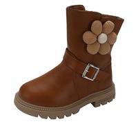 bgyujn Bottes tendance pour fille - Chaussures plates tendance - Confortables - Talon bloc - Semelles épaisses - Semelle souple et confortable - Bottes en cuir courtes pour l'hiver, marron, 30 EU