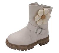 bgyujn Bottes tendance pour fille - Chaussures plates tendance - Confortables - Talon bloc - Semelles épaisses - Semelle souple et confortable - Bottes en cuir courtes pour l'hiver, Blanc., 30 EU