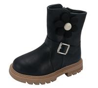 bgyujn Bottes tendance pour fille - Chaussures plates tendance - Confortables - Talon bloc - Semelles épaisses - Semelle souple et confortable - Bottes en cuir courtes pour l'hiver, Noir , 30 EU