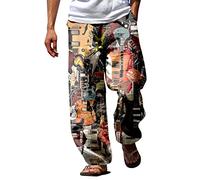 bgyujn Pantalon d'été respirant semblable à du lin pour hommes avec jambes larges, pantalon imprimé léopard, pantalon classique pour homme, pantalon de jogging, décontracté, pantalon de détente, kaki,