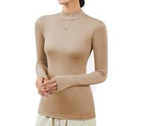 bgyujn Pull à col roulé pour femme - T-shirt à manches longues - Haut thermique serré - Coupe ajustée - Basic - Col montant - Pull à col roulé - Élégant - Couche intermédiaire pour femme, kaki, L