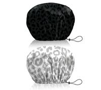 BHAHB 2 Pieces Bonnets de douche, élastiques avec réglables charlotte cheveux,double couche imperméable et réutilisabl,Mignon bonnet de douche femmes (V5-Motif léopard noir et blanc)