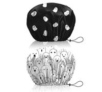 BHAHB 2 Pieces Bonnets de douche, élastiques avec réglables charlotte cheveux,double couche imperméable et réutilisabl,Mignon bonnet de douche femmes (V18-Tête de mort)