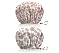 BHAHB 2 Pieces Bonnets de douche, élastiques avec réglables charlotte cheveux,double couche imperméable et réutilisabl,Mignon bonnet de douche femmes (V10-Léopard)