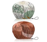 BHAHB 2 Pieces Bonnets de douche, élastiques avec réglables charlotte cheveux,double couche imperméable et réutilisabl,Mignon bonnet de douche femmes (V7-Bloc rouge feuille)