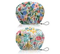 BHAHB 2 Pieces Bonnets de douche, élastiques avec réglables charlotte cheveux,double couche imperméable et réutilisabl,Mignon bonnet de douche femmes (V2-Fleurs)