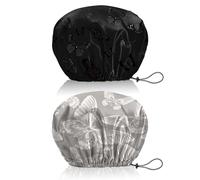 BHAHB 2 Pieces Bonnets de douche, élastiques avec réglables charlotte cheveux,double couche imperméable et réutilisabl,Mignon bonnet de douche femmes (V15-Papillon noir et blanc)