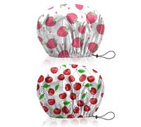 BHAHB 2 Pieces Bonnets de douche, élastiques avec réglables charlotte cheveux,double couche imperméable et réutilisabl,Mignon bonnet de douche femmes (V11-Fraise cerise)