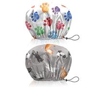 BHAHB 2 Pieces Bonnets de douche, élastiques avec réglables charlotte cheveux,double couche imperméable et réutilisabl,Mignon bonnet de douche femmes (V13-Cat)