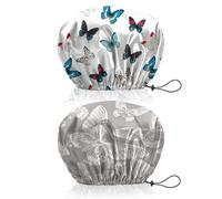 BHAHB 2 Pieces Bonnets de douche, élastiques avec réglables charlotte cheveux,double couche imperméable et réutilisabl,Mignon bonnet de douche femmes (V1-Papillon)