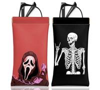 BHAHB 2PCS Étui à Lunettes Souple,Étuis à Lunettes Souple Portable,PU Soleil Pochette Lunettes,avec Chiffon de Nettoyage,Pour Homme et Femme (A15-Skull)
