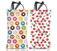 BHAHB 2PCS Étui à Lunettes Souple,Étuis à Lunettes Souple Portable,PU Soleil Pochette Lunettes,avec Chiffon de Nettoyage,Pour Homme et Femme (A12-Beignet Cerise)