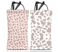 BHAHB 2PCS Étui à Lunettes Souple,Étuis à Lunettes Souple Portable,PU Soleil Pochette Lunettes,avec Chiffon de Nettoyage,Pour Homme et Femme (A11-Marron léopard)