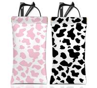 BHAHB 2PCS Étui à Lunettes Souple,Étuis à Lunettes Souple Portable,PU Soleil Pochette Lunettes,avec Chiffon de Nettoyage,Pour Homme et Femme (A3-Vache Léopard)