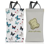 BHAHB 2PCS Étui à Lunettes Souple,Étuis à Lunettes Souple Portable,PU Soleil Pochette Lunettes,avec Chiffon de Nettoyage,Pour Homme et Femme (A1-Ours Papillon)