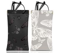 BHAHB 2PCS Étui à Lunettes Souple,Étuis à Lunettes Souple Portable,PU Soleil Pochette Lunettes,avec Chiffon de Nettoyage,Pour Homme et Femme (A17-Papillon)