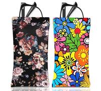 BHAHB 2PCS Étui à Lunettes Souple,Étuis à Lunettes Souple Portable,PU Soleil Pochette Lunettes,avec Chiffon de Nettoyage,Pour Homme et Femme (A18-Roses Fleurs)