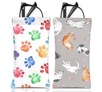 BHAHB 2PCS Étui à Lunettes Souple,Étuis à Lunettes Souple Portable,PU Soleil Pochette Lunettes,avec Chiffon de Nettoyage,Pour Homme et Femme (A14-Paw Cats)