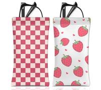 BHAHB 2PCS Étui à Lunettes Souple,Étuis à Lunettes Souple Portable,PU Soleil Pochette Lunettes,avec Chiffon de Nettoyage,Pour Homme et Femme (A7-Rose Carreaux Fraise)