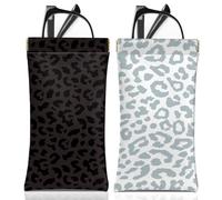 BHAHB 2PCS Étui à Lunettes Souple,Étuis à Lunettes Souple Portable,PU Soleil Pochette Lunettes,avec Chiffon de Nettoyage,Pour Homme et Femme (A5-Noir et Blanc léopard)