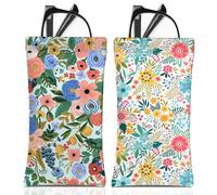BHAHB 2PCS Étui à Lunettes Souple,Étuis à Lunettes Souple Portable,PU Soleil Pochette Lunettes,avec Chiffon de Nettoyage,Pour Homme et Femme (A2-Fleurs)
