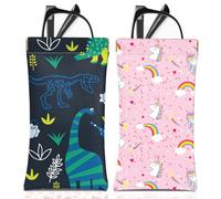 BHAHB 2PCS Étui à Lunettes Souple,Étuis à Lunettes Souple Portable,PU Soleil Pochette Lunettes,avec Chiffon de Nettoyage,Pour Homme et Femme (A13-Dinosaures Licorne)