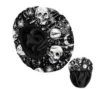 BHAHB Bonnet de douche-matériau à triple couche avec doublure en tissu éponge absorbant pour sécher les cheveux,réglable,réutilisable,étanche,élasticité,design pour femmes (U5- tête de mort mignon)