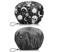 BHAHB Lot de 2 bonnets de douche imperméables double couche élastiques réglables réutilisables pour cheveux pour filles et femmes - Mignon esthétique (V33-tête de mort noir)