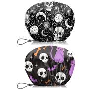 BHAHB Lot de 2 bonnets de douche imperméables double couche élastiques réglables réutilisables pour cheveux pour filles et femmes - Mignon esthétique (V24-tête de mort chat)