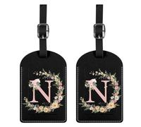 BHAHB Lot de 2 étiquettes,Etiquettes à Bagage avec Lettre Initiale en cuir Synthétique,Pour sac à dos,Le coffre,sac à main,Esthétiques, Mignonnes,Convient aux Filles Femmes (Noir N)