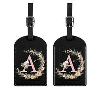 BHAHB Lot de 2 étiquettes,Etiquettes à Bagage avec Lettre Initiale en cuir Synthétique,Pour sac à dos,Le coffre,sac à main,Esthétiques, Mignonnes,Convient aux Filles Femmes (Noir A)