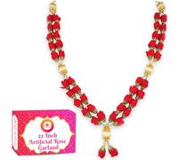 Bhakti Lehar (56 cm) Grande taille double couche velours rose guirlande de fleurs Mala pour cadres photo/perles artificielles lourdes Moti Gulab Mala Haar pour Dieu Idol