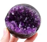 BHBHCPZGR Boule de cristal en améthyste Druzy Geode Pierre précieuse ronde en quartz Collection Cadeaux avec base en bois, 75 ~ 80 mm