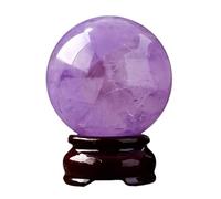 BHBHCPZGR Boule de cristal violette en quartz améthyste, pierre avec base en bois, pierre précieuse pour divination, décoration, cadeau, 65 ~ 70 mm