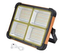 BHDK Lampe de Travail à LED Portable, projecteur à LED à énergie Solaire Super Lumineux 300W 5000lm avec 4 Modes d'éclairage et Support, Lampe Solaire d'extérieur Rechargeable USB étanche IP66