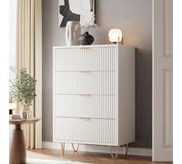 BHFFTHK Commode blanche avec 4 tiroirs, buffet, armoire à commode, avec poignées en métal, multifonction, pour couloir, salon, 60 x 34 x 91 cm, blanche