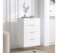 BHFFTHK Commode blanche avec 4 tiroirs, buffet, armoire à commode, avec poignées en métal, multifonction, pour couloir, salon, 60 x 34 x 91 cm, blanche