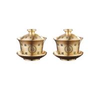 BHFZIAP Lot de 2 tasses à thé et soucoupes en laiton portables traditionnelles pour restaurants, bureau, cuisine, mots fu 8,5 x 8,5 cm