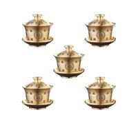 BHFZIAP Lot de 5 tasses à thé et soucoupes en laiton portables traditionnelles pour restaurants, bureau, cuisine, mots fu 8,5 x 8,5 cm