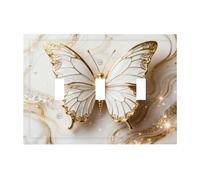 Bhgahd Plaque murale décorative pour interrupteur à 3 interrupteurs à bascule, motif papillon doré, marbre blanc, pour prises électriques, triple interrupteur à bascule, pour chambre à coucher, salle