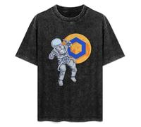 BHGF Chainlink Link Crypto Astronaut Blockchain Cryptocurrency T-Shirt Printed Tee Graphic Top for Men Black Shirt L