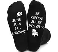 BHGWR Idee Cadeau Noel Homme, Chaussettes Homme 43-46 Fantaisie, Chaussettes Rigolotes JE NE SUIS PAS ENDORMI JE REPOSE JUSTE MES YEUX Cadeau Anniversaire Fete des Peres pour Papa Grand Pere