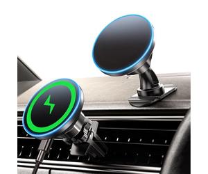 BHHB 15W Support Telephone Voiture Magsafe Chargeur, Chargeur Voiture Magsafe, Tableau de Bord/Ventilation Support Magsafe Voiture pour iPhone 17 16 15 14 13 12 Pro Max Plus Mini Pro/17 Air